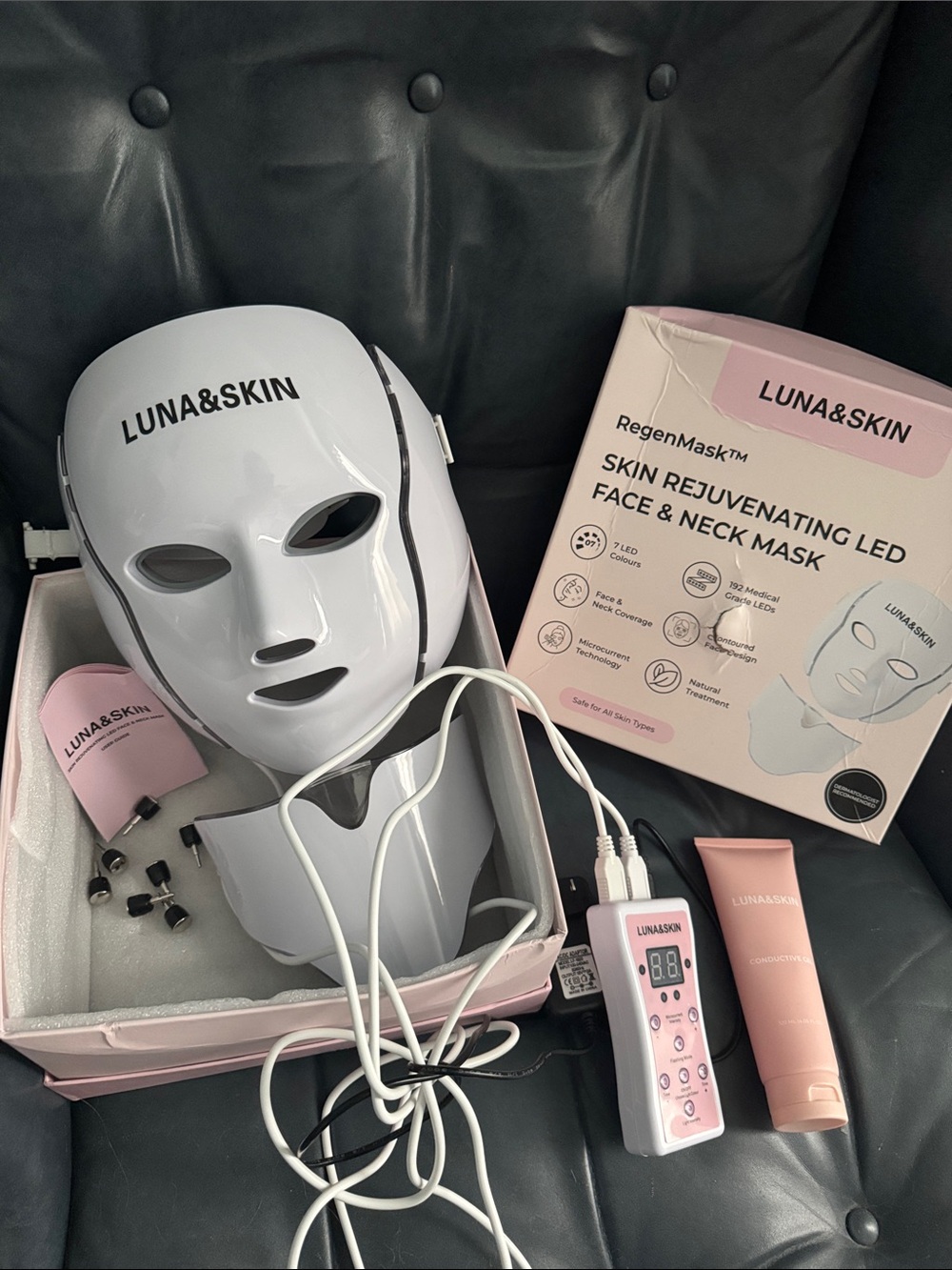 LUNA&SKIN REGEN Face/Neck Mask+Conductive Gel, Electrotherapy/Red Light+6 colors